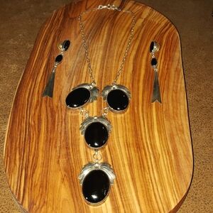 Vintage Native American Signed Sterling jewelry set Necklace & Earrings